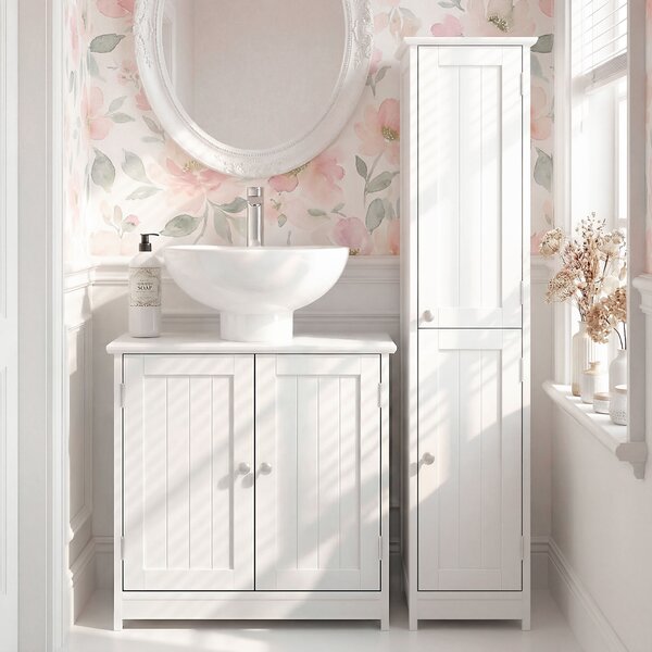 Kleankin Mobiletto Bagno Sottolavabo a 2 Ante con Ripiano Regolabile e Intaglio a U, Mobile in MDF, 60x30x60 cm, Bianco|Aosom Italy