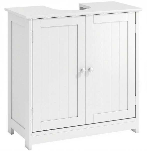 Kleankin Mobiletto Bagno Sottolavabo a 2 Ante con Ripiano Regolabile e Intaglio a U, Mobile in MDF, 60x30x60 cm, Bianco|Aosom Italy