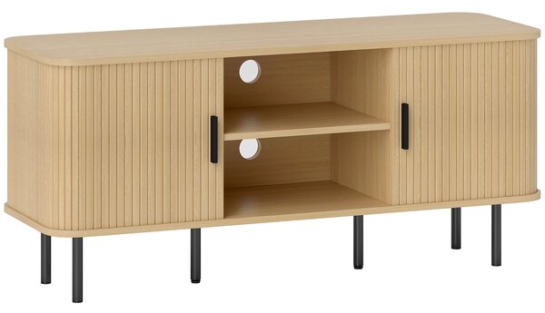 HOMCOM Mobile TV 55" con 2 Armadietti e 2 Ripiani in Legno e Acciaio, 120x40x55 cm, Nero e Rovere