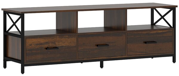 HOMCOM Mobile TV Industriale con 3 Cassetti e 3 Ripiani Aperti, in Legno e Acciaio, 147x40x50 cm, Nero e Marrone