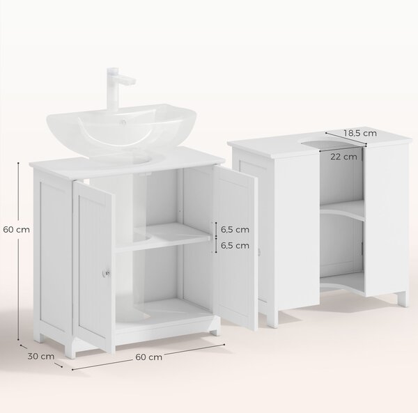 Kleankin Mobiletto Bagno Sottolavabo a 2 Ante con Ripiano Regolabile e Intaglio a U, Mobile in MDF, 60x30x60 cm, Bianco|Aosom Italy