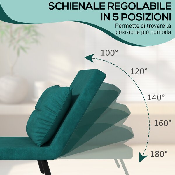 HOMCOM Poltrona Letto 3 in 1 con Schienale Reclinabile in 5 Posizioni e Cuscino, struttura in acciaio e braccioli in legno, 63x73x81 cm, Verde | Aosom Italy