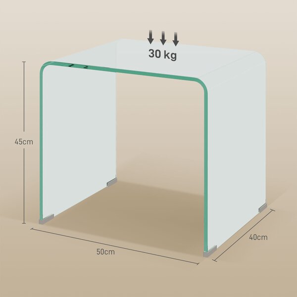 HOMCOM Tavolino in Vetro Temperato Moderno da Salotto con Design Monoblocco, 50x40x45 cm, Trasparente