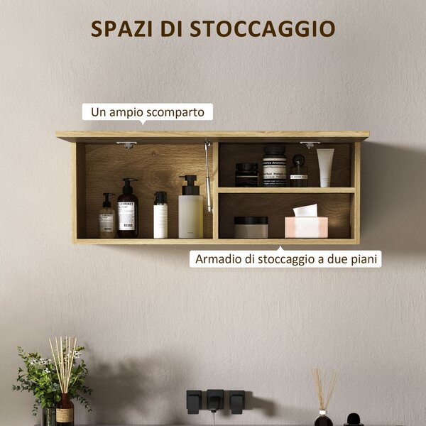 HOMCOM Mobiletto Bagno Pensile con Anta a Ribalta e Ripiani, 80x25x30 cm, Legno Naturale