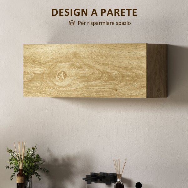 HOMCOM Mobiletto Bagno Pensile con Anta a Ribalta e Ripiani, 80x25x30 cm, Legno Naturale
