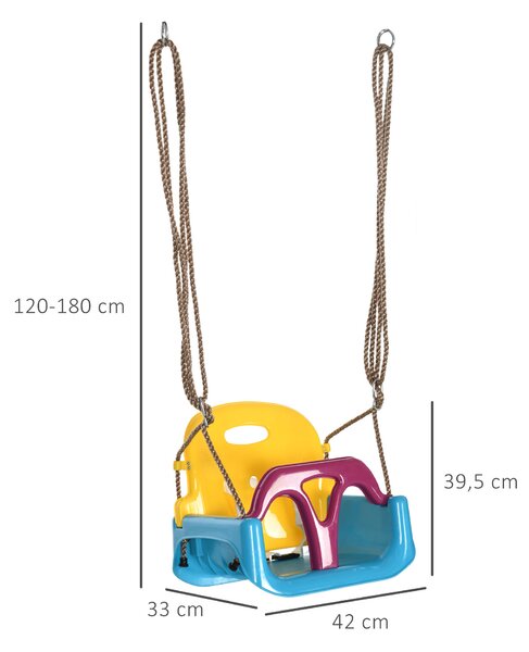 Outsunny Altalena Bambini 3 in 1 da Interno ed Esterno, Corda Regolabile e Cintura di Sicurezza, Età 9-36 Mesi, Blu