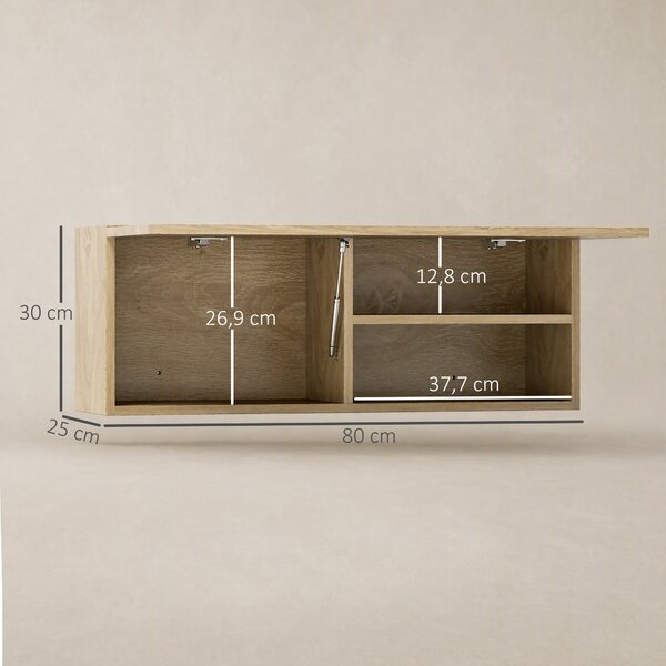 HOMCOM Mobiletto Bagno Pensile con Anta a Ribalta e Ripiani, 80x25x30 cm, Legno Naturale