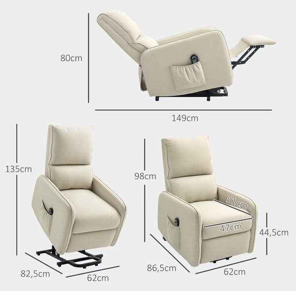 HOMCOM Poltrona Alzapersona Small Elettrica Reclinabile con Telecomando e Tasca in Tessuto, 150kg, Beige | Aosom Italy