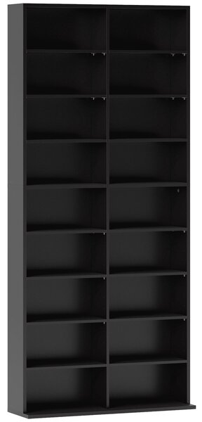 HOMCOM Scaffale Porta CD con 14 Ripiani Regolabili, Capacità di 640 CD/360 DVD, 78.5x24x175 cm, Nero