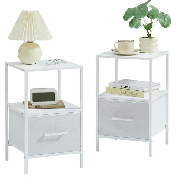 CASABEL Set 2 Comodini, 30x30x50, bianco, Set di 2 Comodini bianchi con cassetto di tessuto rigido, design pratico e resistente