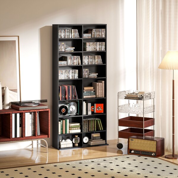 HOMCOM Scaffale Porta CD con 14 Ripiani Regolabili, Capacità di 640 CD/360 DVD, 78.5x24x175 cm, Nero