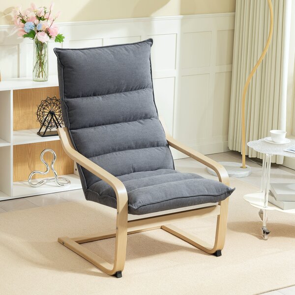 HOMCOM Poltrona a Dondolo Moderna con Braccioli in Legno e Cuscini Spessi in Velluto, 67x83x105 cm, Grigio