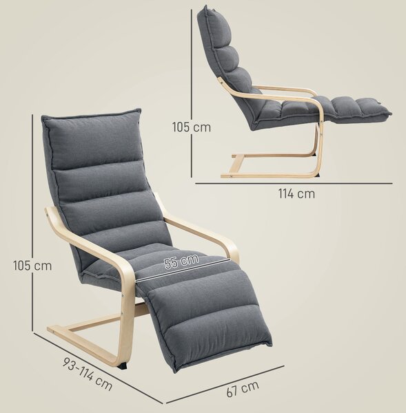 HOMCOM Poltrona Relax in Legno con Rivestimento in Velluto e Poggiapiedi Regolabile, Grigio Scuro