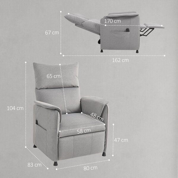 HOMCOM Poltrona Reclinabile Elettrica con Telecomando e Poggiapiedi, Sedia in Tessuto Effetto Velluto, 80x83x104 cm, Grigio | Aosom Italy