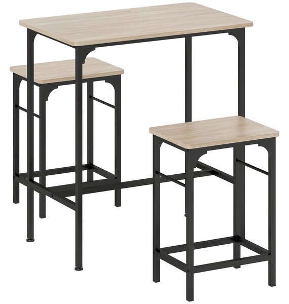 HOMCOM Arredamento Bar 3 Pezzi con Tavolo da Cucina e 2 Sgabelli da Bar in Legno e Acciaio, color Legno e Nero | Aosom Italy