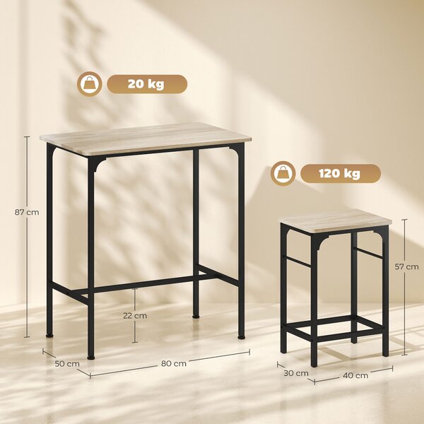 HOMCOM Arredamento Bar 3 Pezzi con Tavolo da Cucina e 2 Sgabelli da Bar in Legno e Acciaio, color Legno e Nero | Aosom Italy