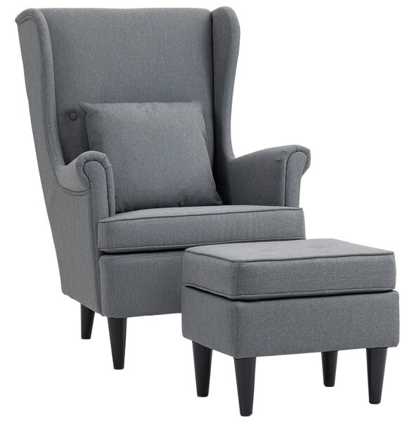 HOMCOM Poltrona per Salotto in Tessuto con Pouf Poggiapiedi, Schienale Alto e Cuscino, 75x83x104 cm, Grigio | Aosom Italy
