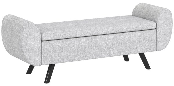 HOMCOM Panca Contenitore Fondo Letto con Braccioli in Tessuto, Gambe in Legno e Vano da 53.8L, 132x42x50 cm, Grigio | Aosom Italy