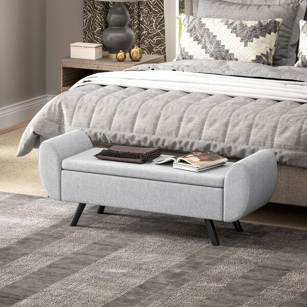 HOMCOM Panca Contenitore Fondo Letto con Braccioli in Tessuto, Gambe in Legno e Vano da 53.8L, 132x42x50 cm, Grigio | Aosom Italy