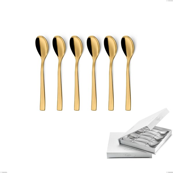 Confezione a libro 6 pezzi cucchiaini caff� Etoile PVD Gold, Acciaio 18/10 lucido, spessore 4 mm, pvd oro