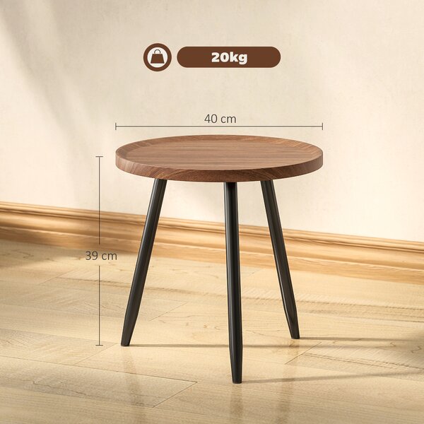 HOMCOM Tavolino da Caffè Rotondo con Bordo Rialzato e 3 Gambe, in Legno e Acciaio, Ø40x39 cm, Nero e color Legno | Aosom Italy