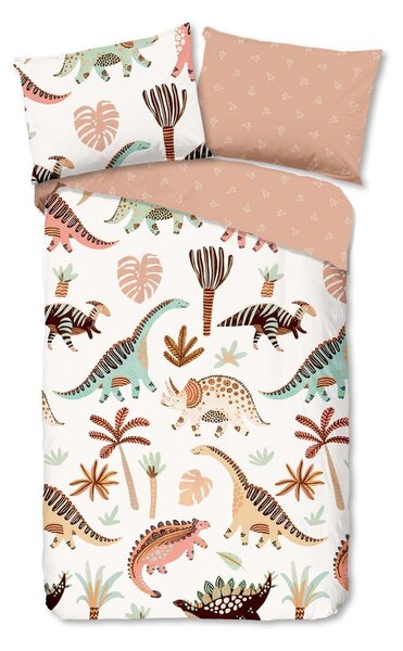 Set copripiumino e federa da bambini marrone/beige in cotone per letto singolo 140x200 cm Dino – Good Morning