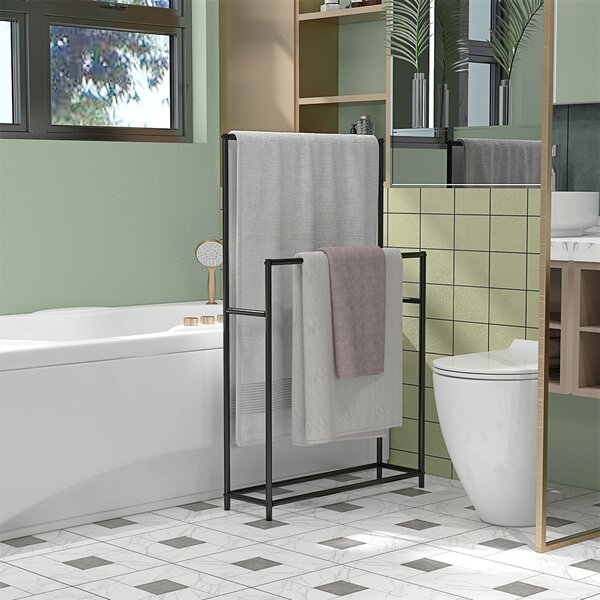 HOMCOM Portasciugamani da Terra a 2 Bracci Autoportante in Metallo, 66x20x110 cm, Nero | Aosom Italy