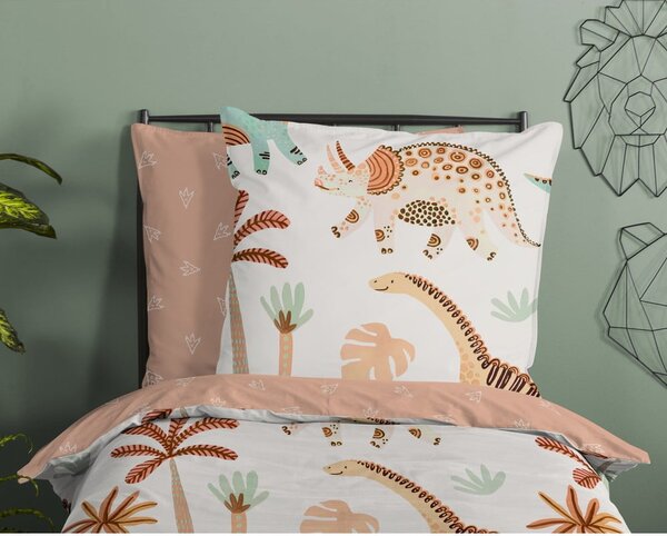 Set copripiumino e federa da bambini marrone/beige in cotone per letto singolo 140x200 cm Dino – Good Morning