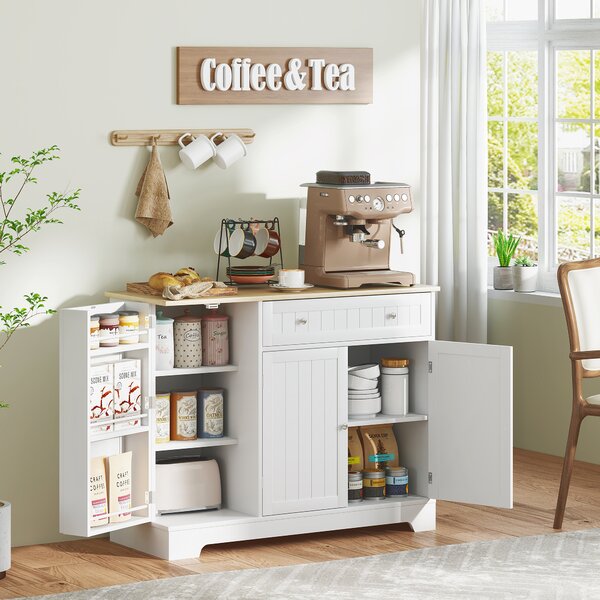 HOMCOM Credenza Moderna con Spazio di Archiviazione, Mobile Buffet con Cassetto, Ripiani Regolabili, Piccola Dispensa da Cucina con Ripiani Porta, Bianco | Aosom Italy
