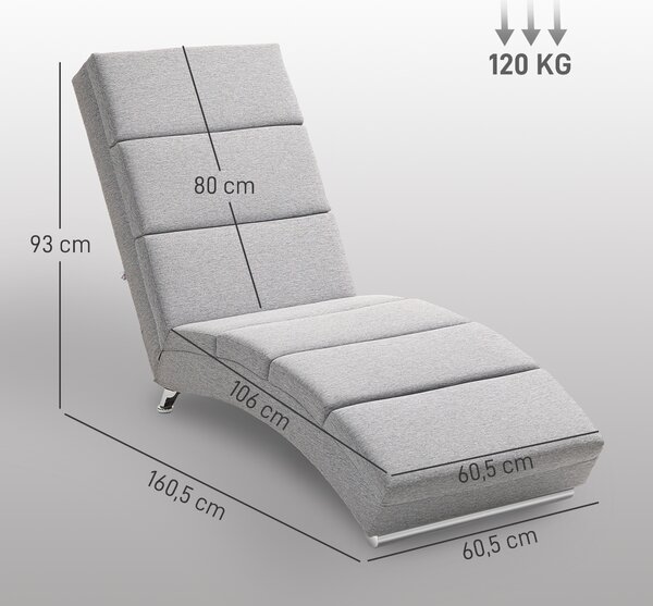 HOMCOM Chaise Longue Reclinabile con Schienale Alto, Imbottitura Spessa e Gambe in Metallo, Grigio Chiaro | Aosom Italy