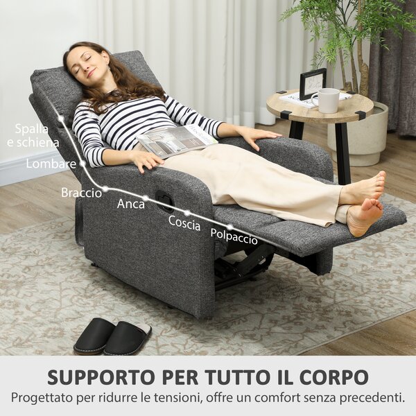 HOMCOM Poltrona Moderna con Reclinazione Manuale 145° max Rivestita in Ciniglia Grigia, 69x91x101 cm | Aosom Italy