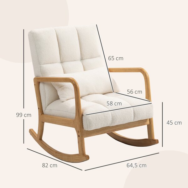 HOMCOM Poltrona a Dondolo 90°-130° con Cuscino Lombare rivestita in Tessuto Sherpa, 64.5x82x89 cm, Bianco e color Legno | Aosom Italy