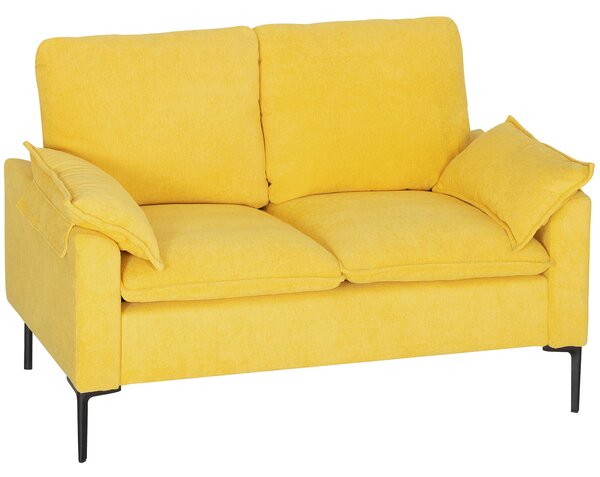 HOMCOM Divano 2 Posti Moderno con Cuscini e Rivestimento in Tessuto Spugna, 130x77x84 cm, Giallo | Aosom Italy