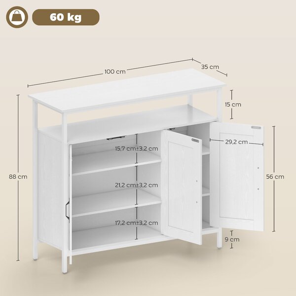 HOMCOM Credenza da Cucina con Ripiano Aperto e 2 Armadietti, in Legno e Acciaio, 100x35x88 cm, Bianco | Aosom Italy