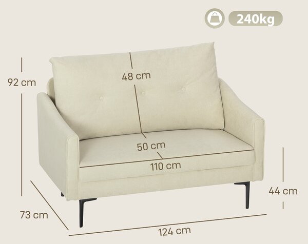HOMCOM Divano 2 Posti Moderno con Schienale Trapuntato a Bottoni e Rivestimento in Velluto, 124x73x92 cm, Crema | Aosom Italy