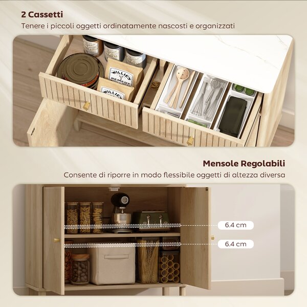 HOMCOM Credenza Buffet in Legno con 2 Cassetti, Armadietto e Piano d'Appoggio Effetto Marmo, 77x30x80 cm, color Rovere | Aosom Italy
