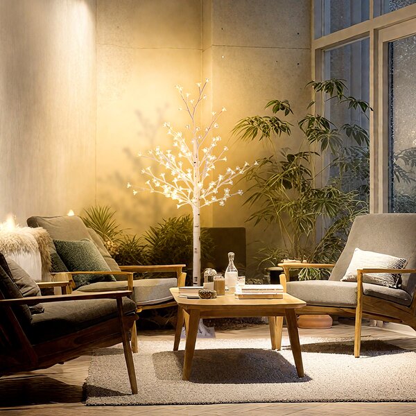 Albero Luminoso di Ciliegio Alto 150 cm con 120 Luci LED e 3 Livelli di Luminosità per Interni ed Esterni Bianco