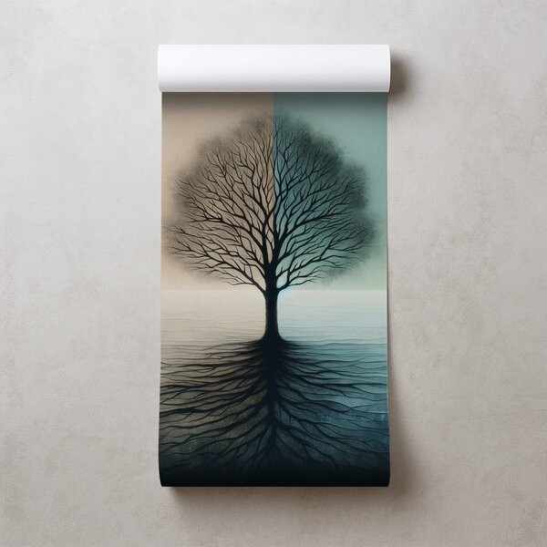 Carta da parati – Albero della vita in contrasto blu-beige