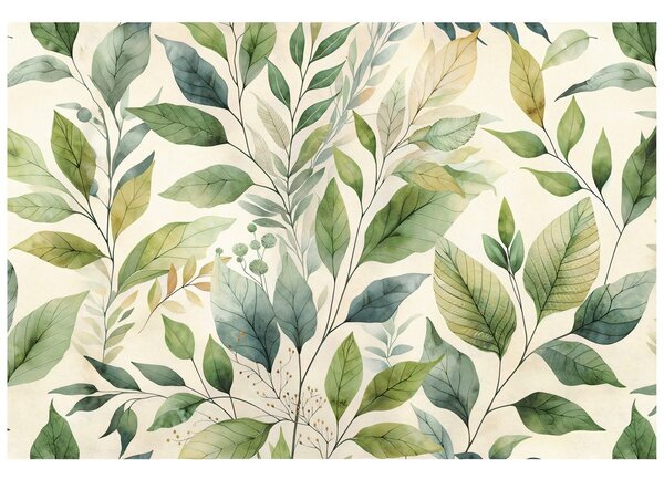 Carta da parati – Foglie verdi ad acquerello su sfondo beige