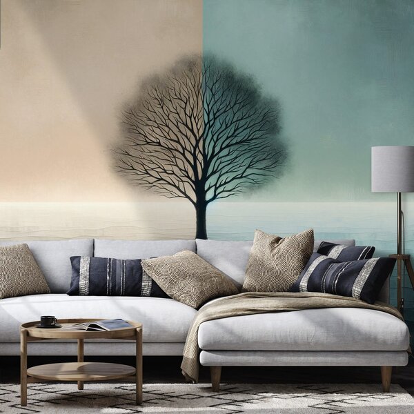 Carta da parati – Albero della vita in contrasto blu-beige