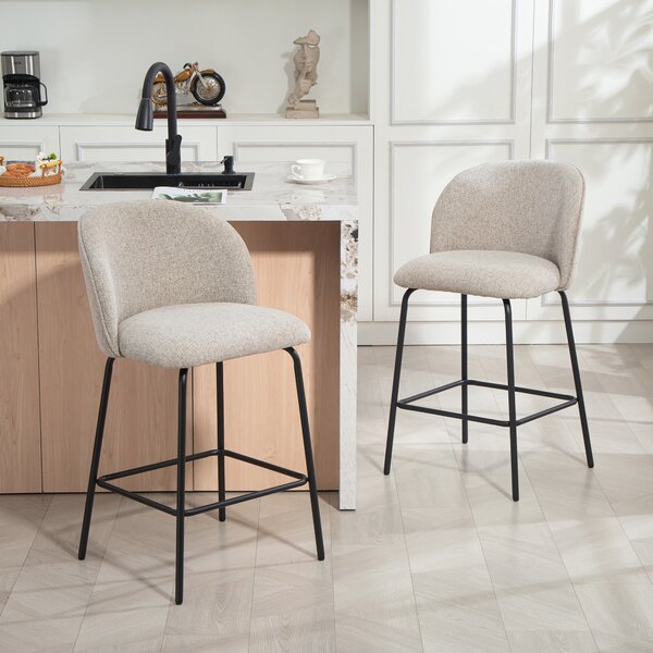 HOMCOM Set 2 Sgabelli da Bar con Schienale e Poggiapiedi, Rivestimento in Tessuto e Gambe in Acciaio, Grigio | Aosom Italy