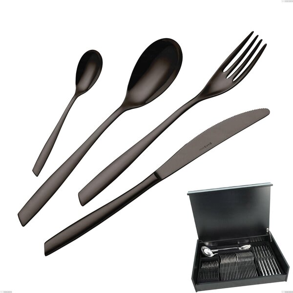 Servizio di posate 51 pezzi in astuccio di legno Eleven PVD Black, Acciaio inox 18.10, spessore 2,5 mm