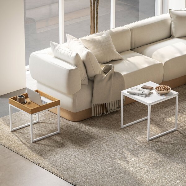 HOMCOM Set di Tavolini da Caffè Impilabili Moderni con Vassoio, 45x45x45 cm, Bianco e Rovere | Aosom Italy