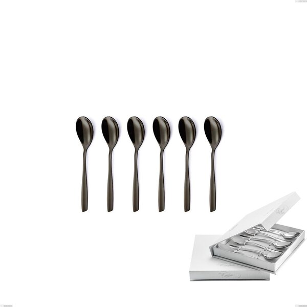 Confezione a libro 6 pezzi cucchiaini caff� Eleven PVD Black, Acciaio inox 18.10, spessore 2,5 mm