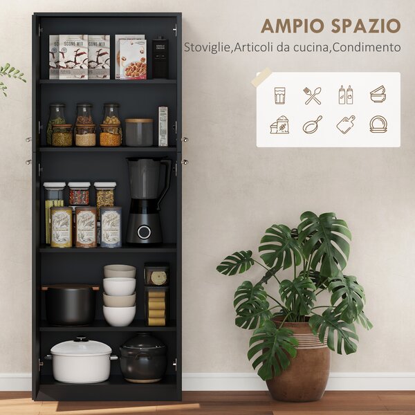 HOMCOM Mobile Contenitore Minimal con 2 Armadietti e Mensole Regolabili, in Legno Nero, 59x31x155 cm | Aosom Italy