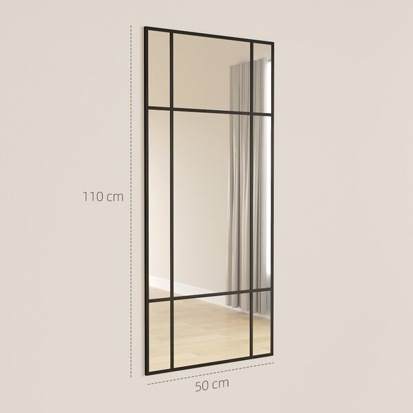 HOMCOM Specchio da Parete Stile Finestra con Montaggio Verticale e Orizzontale, 110x50cm, Nero | Aosom Italy