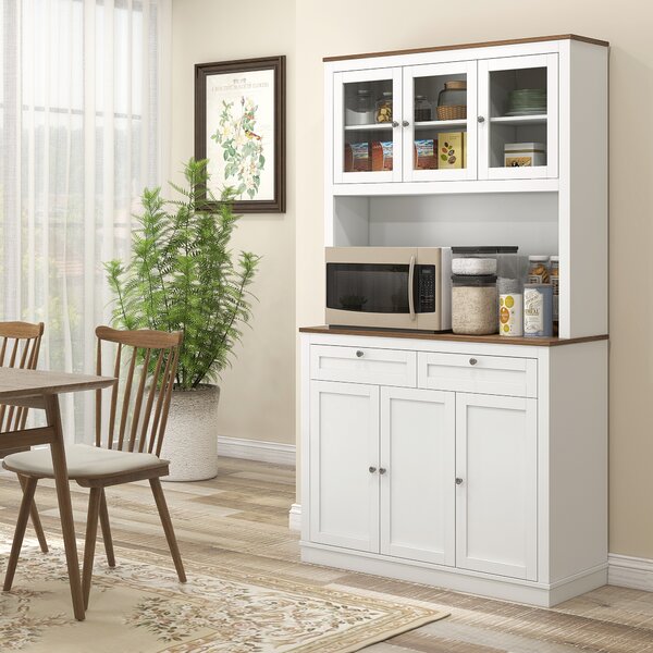 HOMCOM Credenza Cucina Alta con 4 Armadietti, 2 Cassetti e Piano Centrale, 100x40x180 cm, Bianco | Aosom Italy