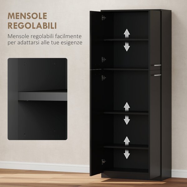 HOMCOM Mobile Contenitore Minimal con 2 Armadietti e Mensole Regolabili, in Legno Nero, 59x31x155 cm | Aosom Italy