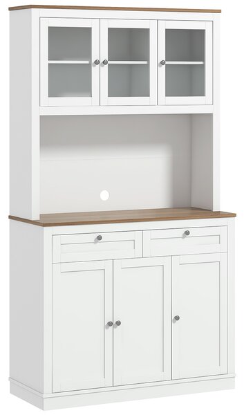 HOMCOM Credenza Cucina Alta con 4 Armadietti, 2 Cassetti e Piano Centrale, 100x40x180 cm, Bianco | Aosom Italy
