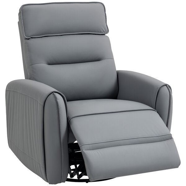 HOMCOM Poltrona Relax Reclinabile Manualmente con Poggiapiedi in Tessuto Effetto Pelle e Base Girevole, Grigio | Aosom Italy